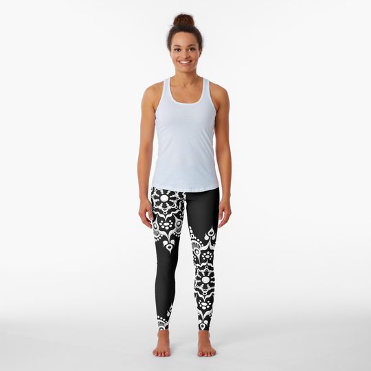 Discover Noir Mandala - White on Black Leggings