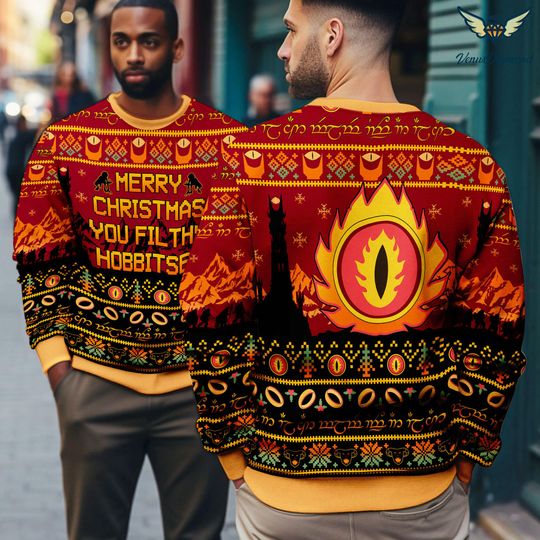Discover Lord Of The Ring Christmas You Filthy Hobbitses Ugly Sweater | Ugly Christmas Sweatshirt