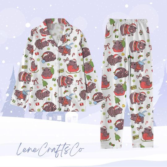 Discover Moo Deng Pajamas Christmas, Baby Hippo Pajama Set
