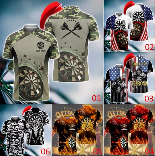 Discover Funny 3D Dart Custom Print Polo T-shirt