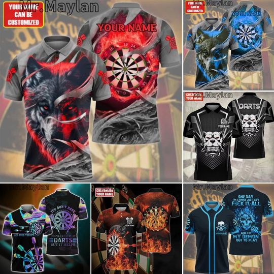 Discover Personalized Dartboard Wolf Multicolor Version 3D Polo Shirt, Darts Player Tshirt