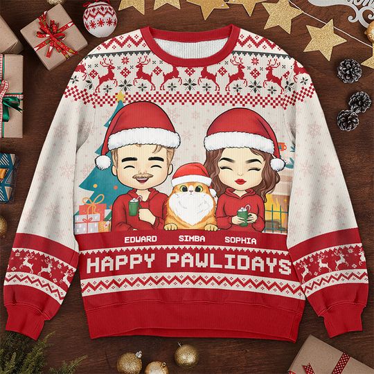 Discover Season's Greetings From Furry Family, Cat Personalized Custom Ugly Sweatshirt Christmas