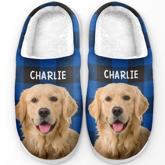 Discover Custom Photo Happiness Is A Warm Puppy - Dog, Cat Personalized Custom Fluffy Slipper