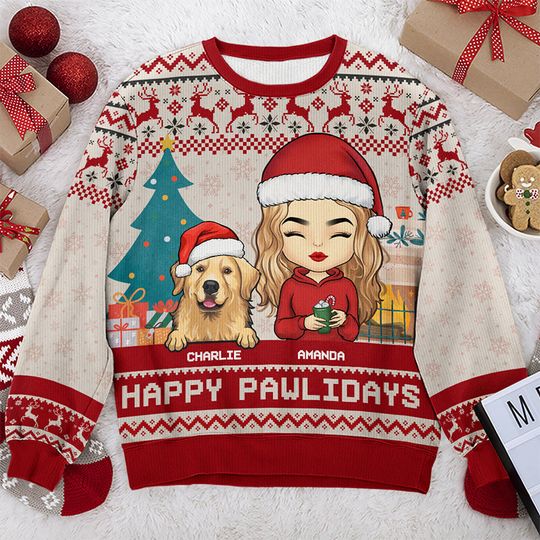 Discover Happy Great Pawlidays - Dog & Cat Personalized Custom Ugly Sweatshirt