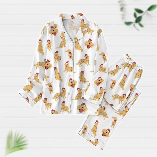 Discover Christmas Golden Retriever Family Pajamas, Dog Christmas Santa Lights Pajamas