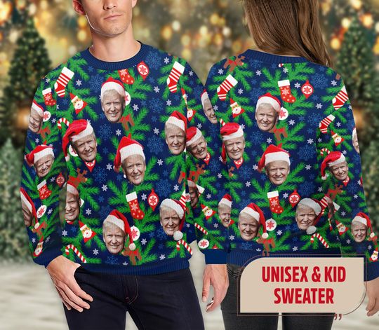 Discover Donald Trump Face Christmas Ugly Sweater, Santa Trump 2024 Ugly Xmas Sweatshirt