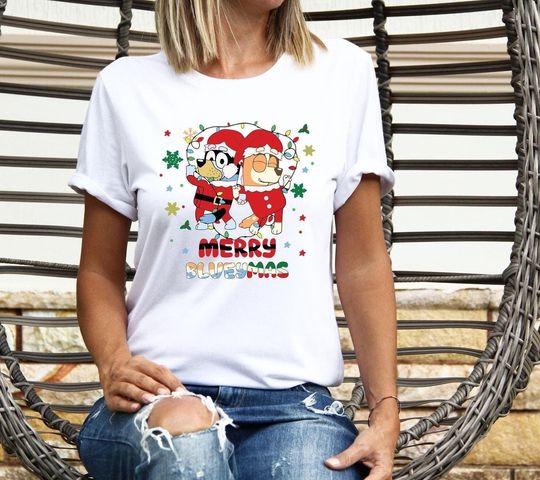 Discover Merry Blueymas Christmas Shirt,BlueyDad Christmas,Xmas Cartoon T-Shirt,Santa Shirt,Christmas Family Matching Gift