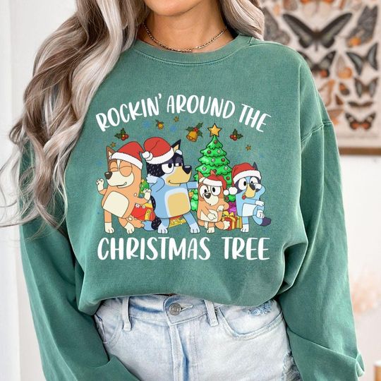 Discover Comfort Colors Rockin' Around The Christmas Tree Blue Dog Family Sweatshirt , Family Matching Christmas