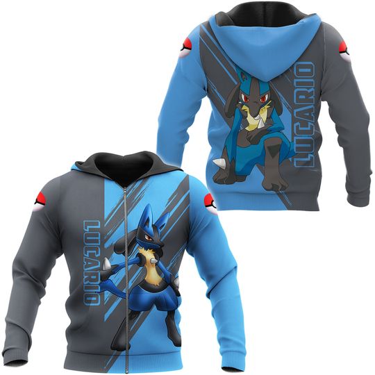 Discover PKM Lucario 3D Zip Hoodie