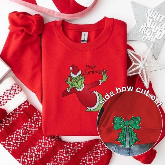 Discover Embroidered Side Bow Sweatshirt, Grin Christmas Embroidery, Lace Bow Applique Machine Embroidery