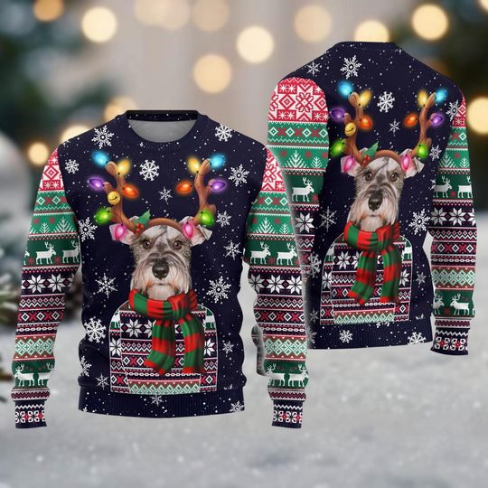 Discover Christmas Schnauzer Dog Ugly Sweater, Cute Pet Xmas Sweater