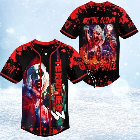 Discover Terrifier 3 Art The Clown Christmas Baseball Jersey, Personalized Terrifier Clown Shirt