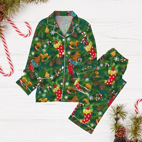 Discover Cute Bear Christmas Ugly Pajamas, Xmas Stocks Pajamas Set