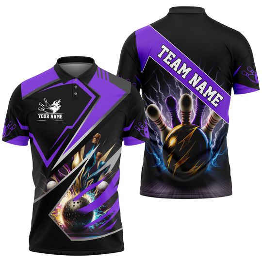 Discover Bowling And Pins Premium Purple Customized Name 3D Shirt