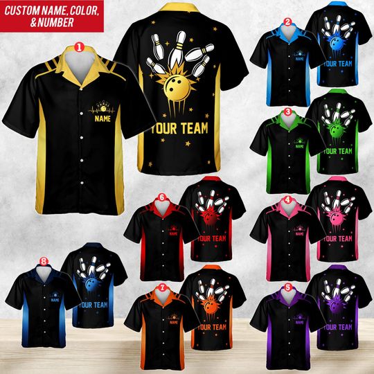 Discover Personalized Neon Bowling Hawaiian Shirt for Men Women Kid Youth