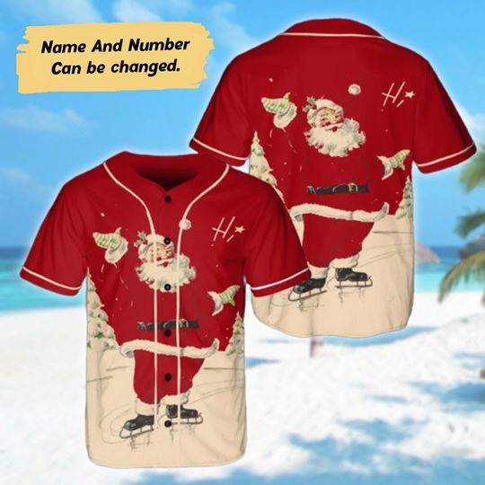 Discover Custom Santa Claus Ice Skating Christmas Baseball Jersey, Santa Claus Christmas