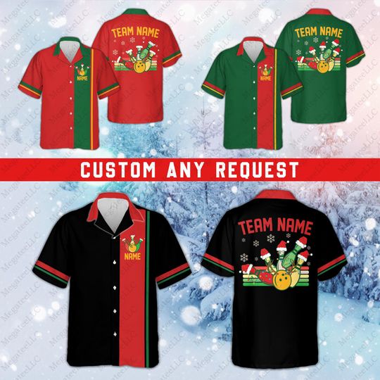 Discover Custom Name Christmas Bowling Hawaiian Shirt, Personalized Bowling Team