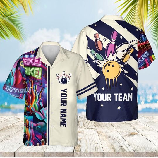Discover Custom Bowling Hawaiian Shirt for Men Women Kid, Custom Name Bowling Shirt