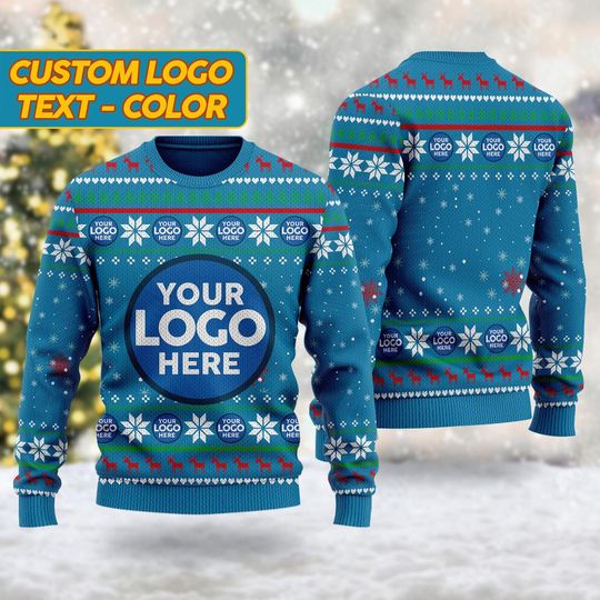 Discover Custom Logo Company Ugly Christmas Sweater, Custom Name Xmas Sweatshirt