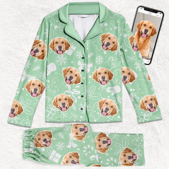 Discover Custom Photo A Festive Pup-fect Christmas - Dog & Cat Personalized Custom Face Photo Pajamas Set