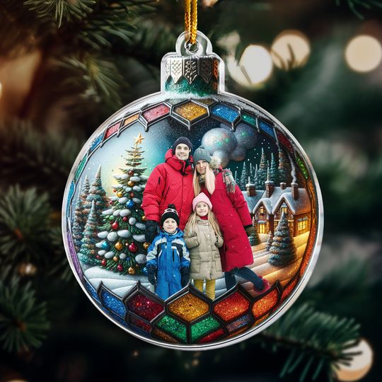 Discover Custom Photo Family In Christmas Ball - Personalized Acrylic Photo Ornament
