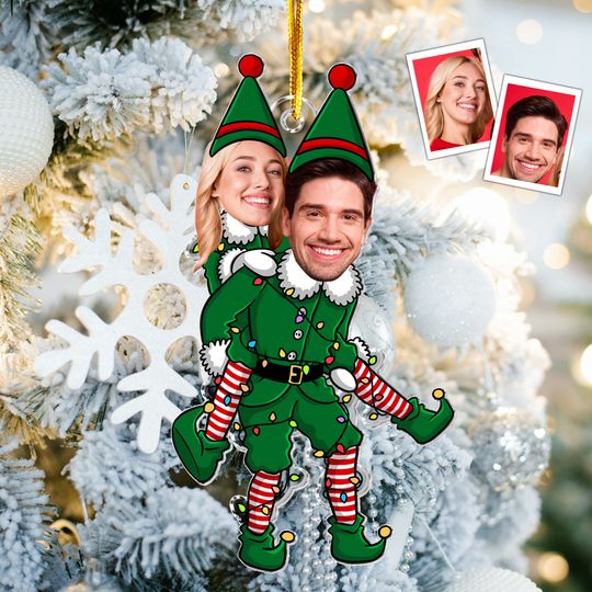Discover Couple Funny Elf - Personalized Acrylic Photo Ornament