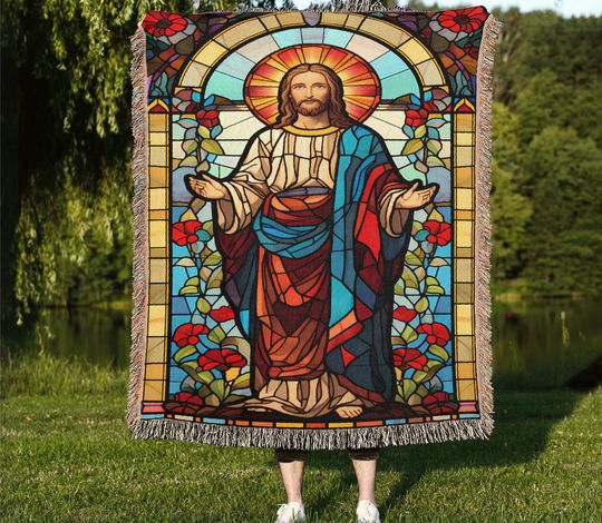 Discover Vintage Jesus Christ Christmas Woven Blanket, Gift for Christian