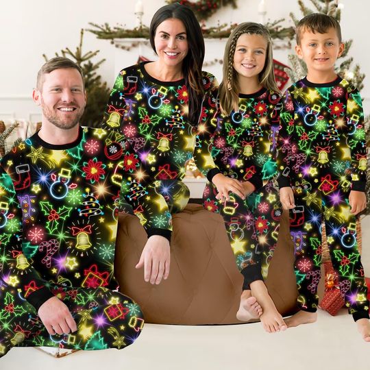 Discover Neon Christmas Family Pajamas Set - Cute Holiday Gift