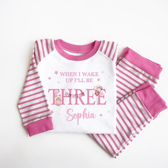 Discover Personalised When i wake up I'll be Three Pyjama Set, 3year old Birthday PJs