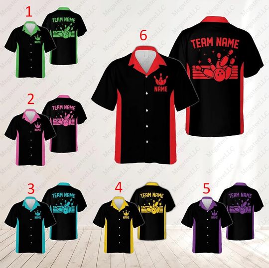 Discover Personalized Bowling Hawaiian Shirt, Custom Name Bowling Team Button Down Shirt