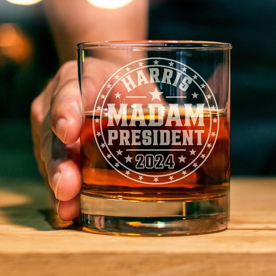 Discover Engraved Kamala Harris Whiskey Glass, Vote 2024 on Rock Glass