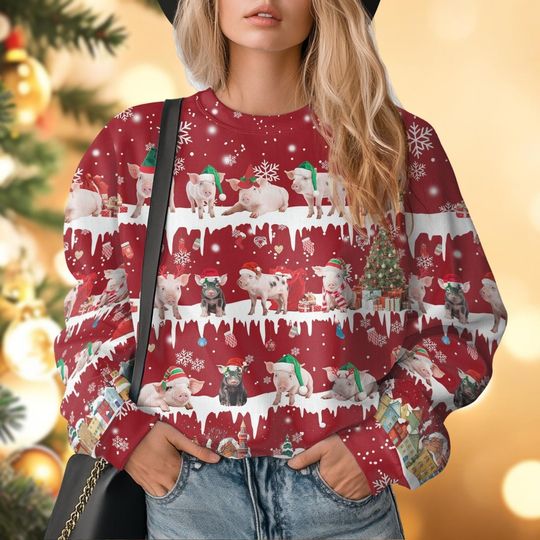 Discover Christmas Pig Ugly Sweater, Farm Holiday Sweater, Animal Xmas Sweater