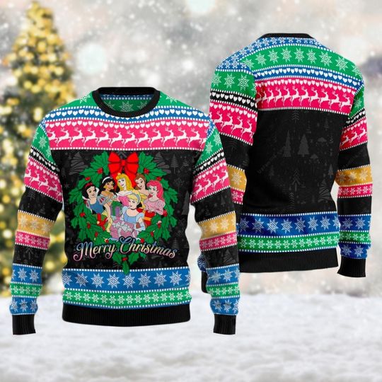 Discover Princess Group Character Xmas Sweatshirt, Princess Cartoon Lover Ugly Christmas Sweater