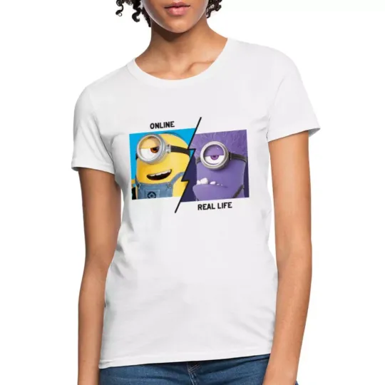Discover Minions Online Vs. Real Life Licensed  T-Shirt