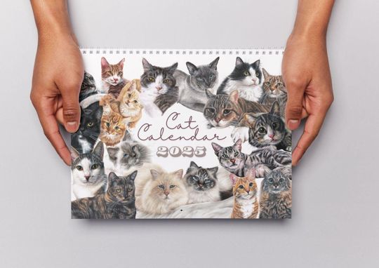 Discover 2025 Cat Wall Calendar, pet portraits, realistic cat art