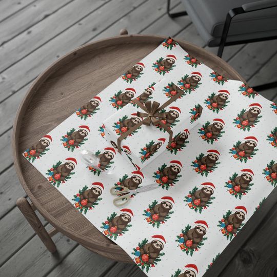 Discover Sloth With Ornaments Christmas Wrapping Paper Adorable Sloth Gift Wrap