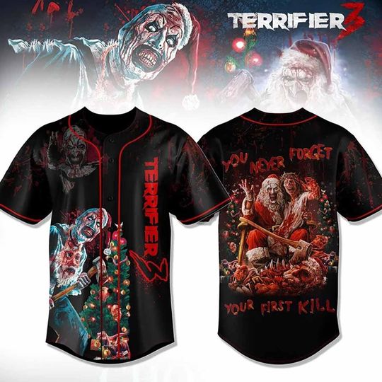 Discover Terrifier 3 Art The Clown Santa Claus Christmas Baseball Jersey, Terrifier Clown Shirt, Horror Character Shirt