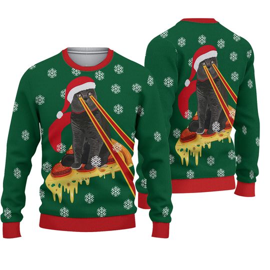 Discover Drax Pizza Cat With Laser Eyes, Cat Ugly Christmas Sweater