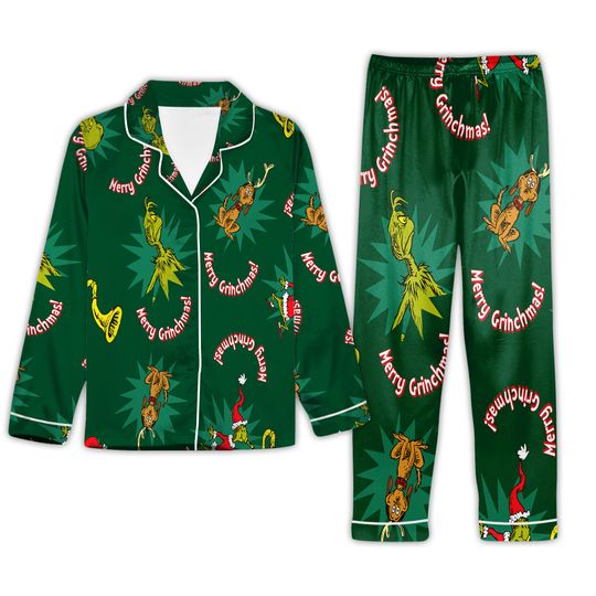 Discover funny character Pattern Christmas Satin Pajamas Set, funny character Pyjamas
