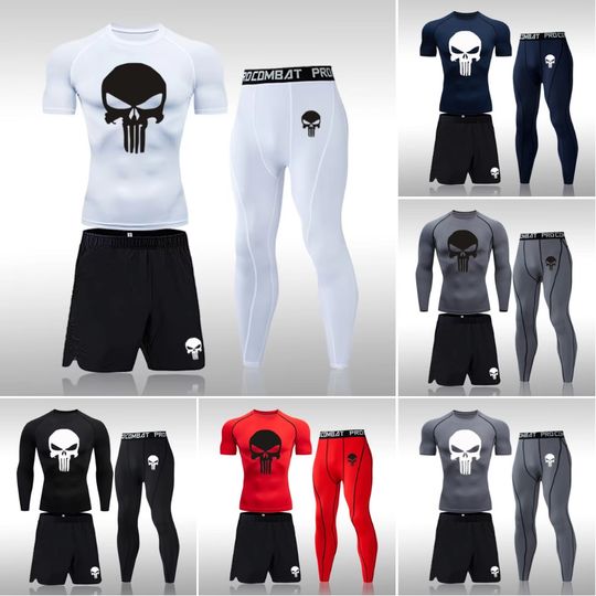 Discover Skull Mens Sport Jogging Suit Running Set Rashgard Gym Clothing Men Fitness Workout Tight