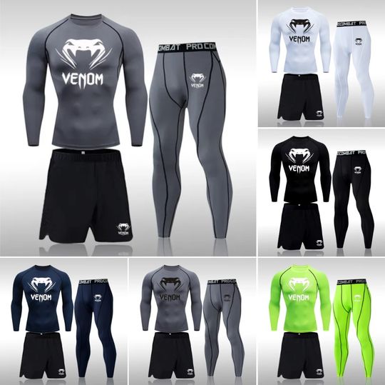 Discover Venom Men's Running Tracksuit Compression Sportswear Suits Gym Tights Training