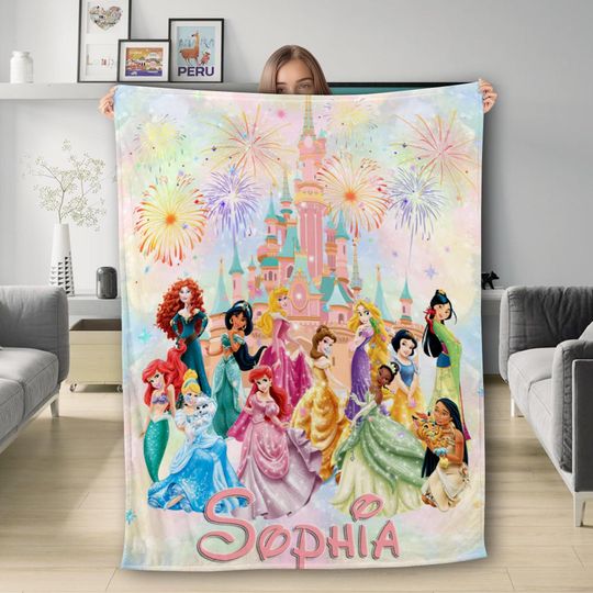 Discover Personalized Watercolor Princess Blanket, Custom Name Princess Baby Blanket