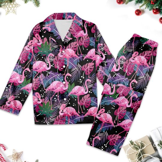 Discover Flamingo Pajamas Set, Flamingo Button Up Shirt, Pink Flamingo Family Matching Pajamas