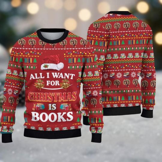 Discover Book Christmas Ugly Sweater, Librarian Holiday Sweater, Funny Bookworm Christmas