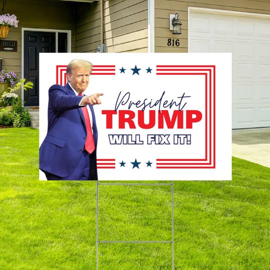 Discover President Trump Will Fix It, Holiday Gift For Him, Political Banner, USA Flag Yard Sign, Christmas Outdoor Decor