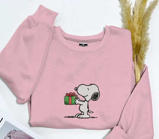 Discover Dog Christmas Embroidered Sweatshirt, Cute Snoopy Sweatshirt