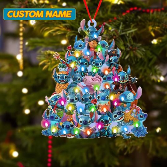 Discover Cute Monster Christmas Tree Ornament, Blue Alien Group With Colorful Light Xmas Ornament Shape Gift, 2024 Christmas Tree Decor Gift