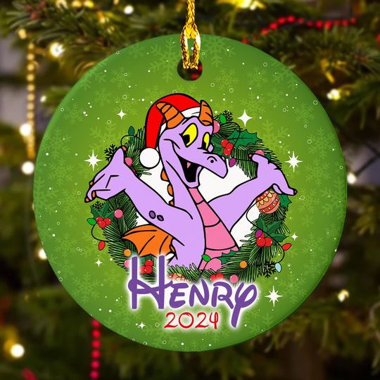 Discover Personalized Purple Dragon Christmas Wreath Ornament - 2024 Decor
