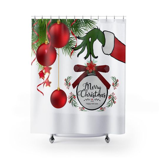 Discover Grin Shower Curtain, Christmas Bathroom Decor, Holiday Home Accessories