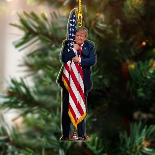 Discover Trump Kissing American Flag Christmas Ornament